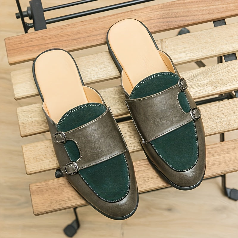 Mules homme punk vert foncé à bout pointu, respirantes, semelle caoutchouc, style casual