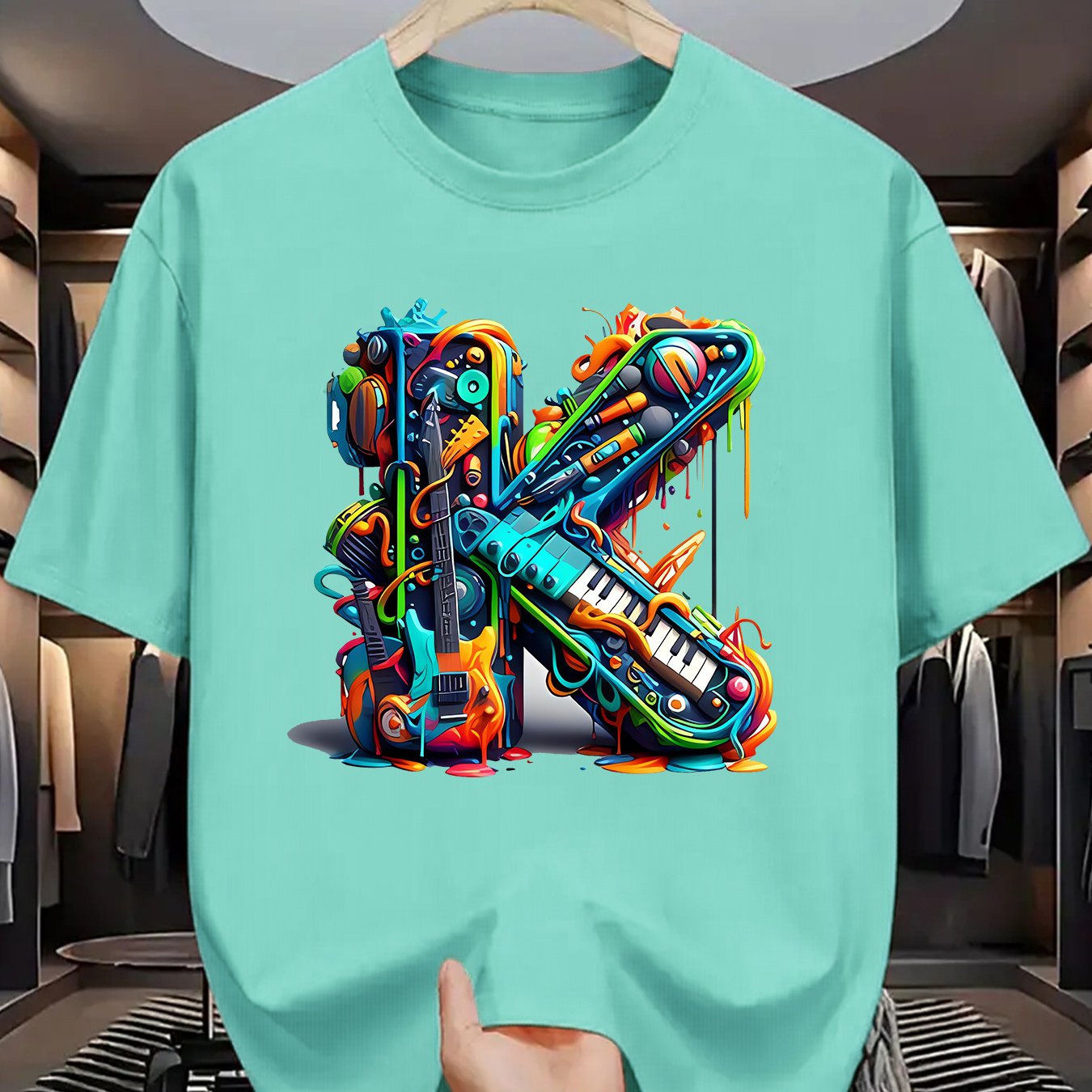 T-shirt homme à manches courtes avec imprimé graffiti coloré – style streetwear décontracté pour l'été