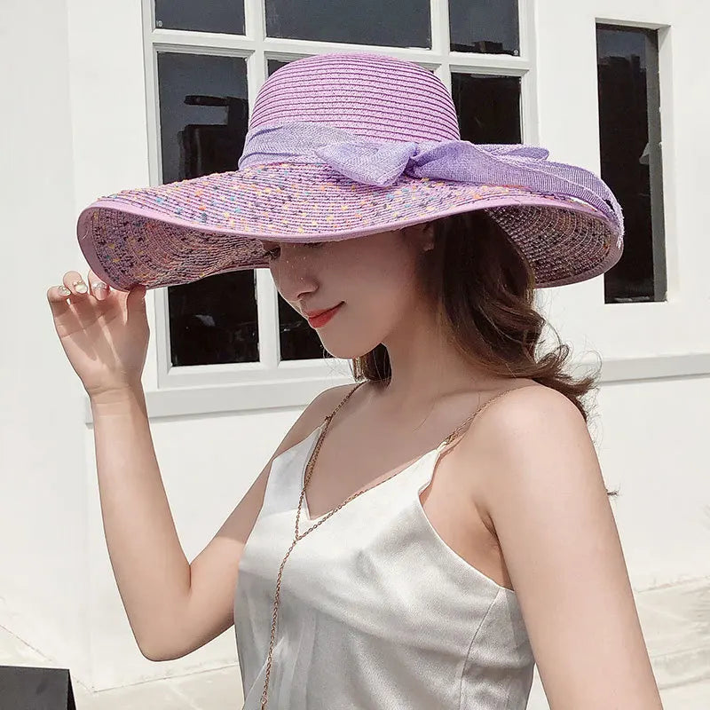 Chapeau de paille d'été femme style coréen avec large bord, pliable et anti-UV