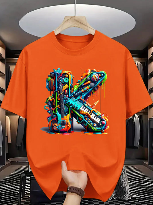 T-shirt homme à manches courtes avec imprimé graffiti coloré – style streetwear décontracté pour l'été

