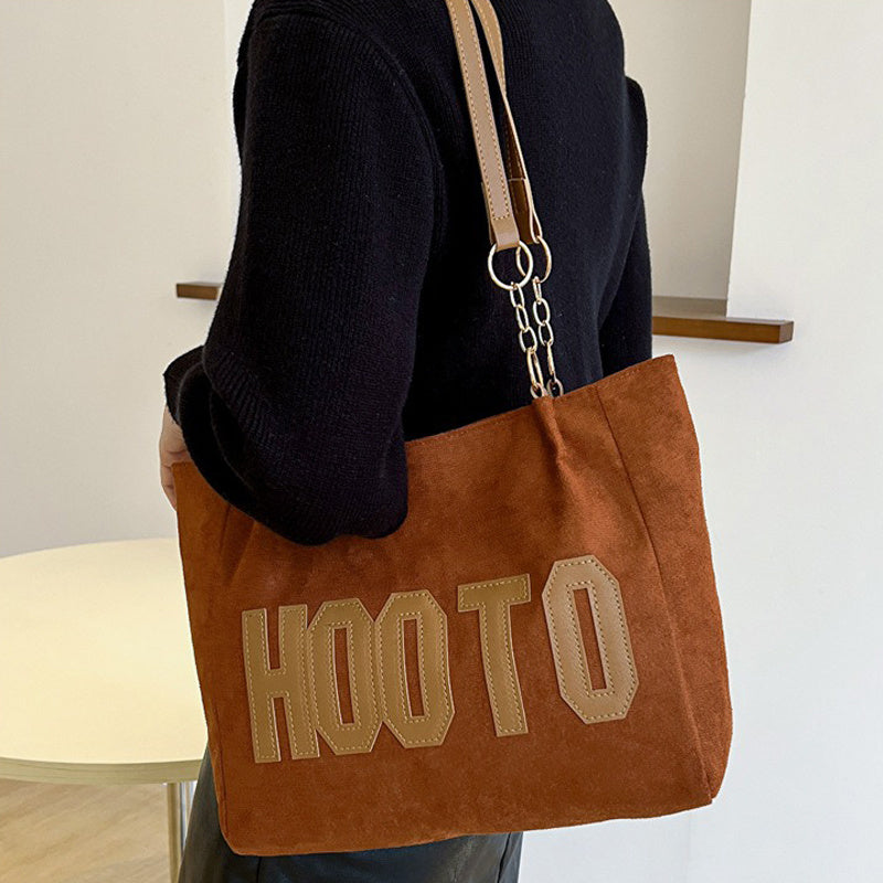 Grand sac à bandoulière femme en tissu peluche avec imprimé lettres, disponible en lot de 1 ou 2