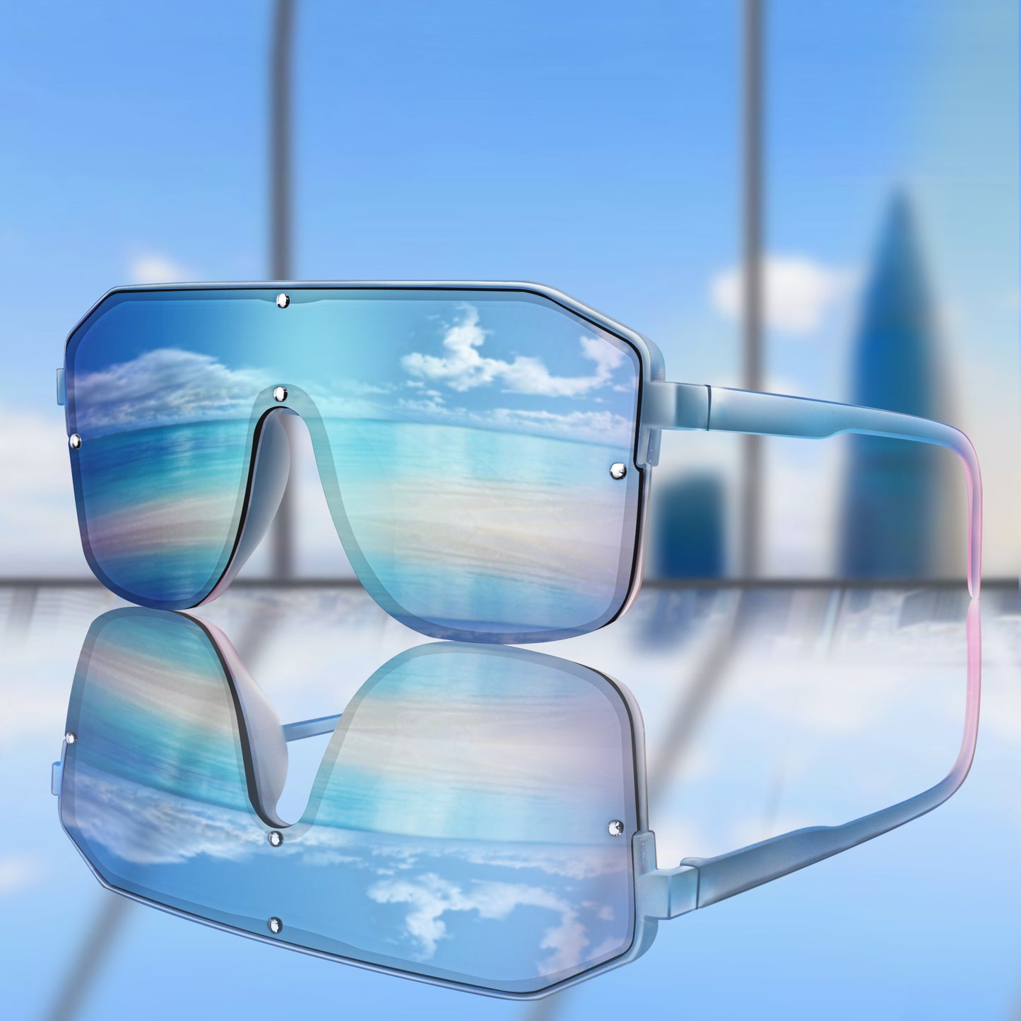 Lunettes de soleil oversize Y2K unisexe – style masque plat avec branches souples confortables