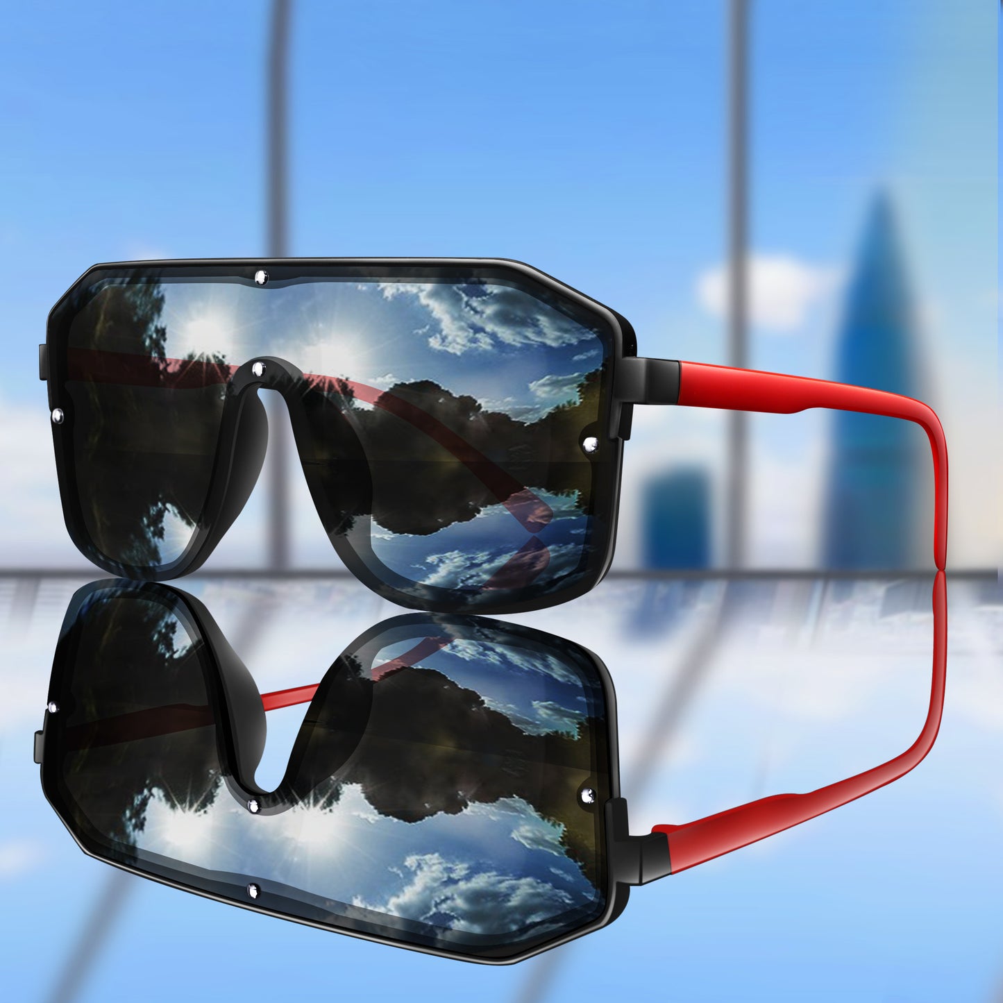 Lunettes de soleil oversize Y2K unisexe – style masque plat avec branches souples confortables