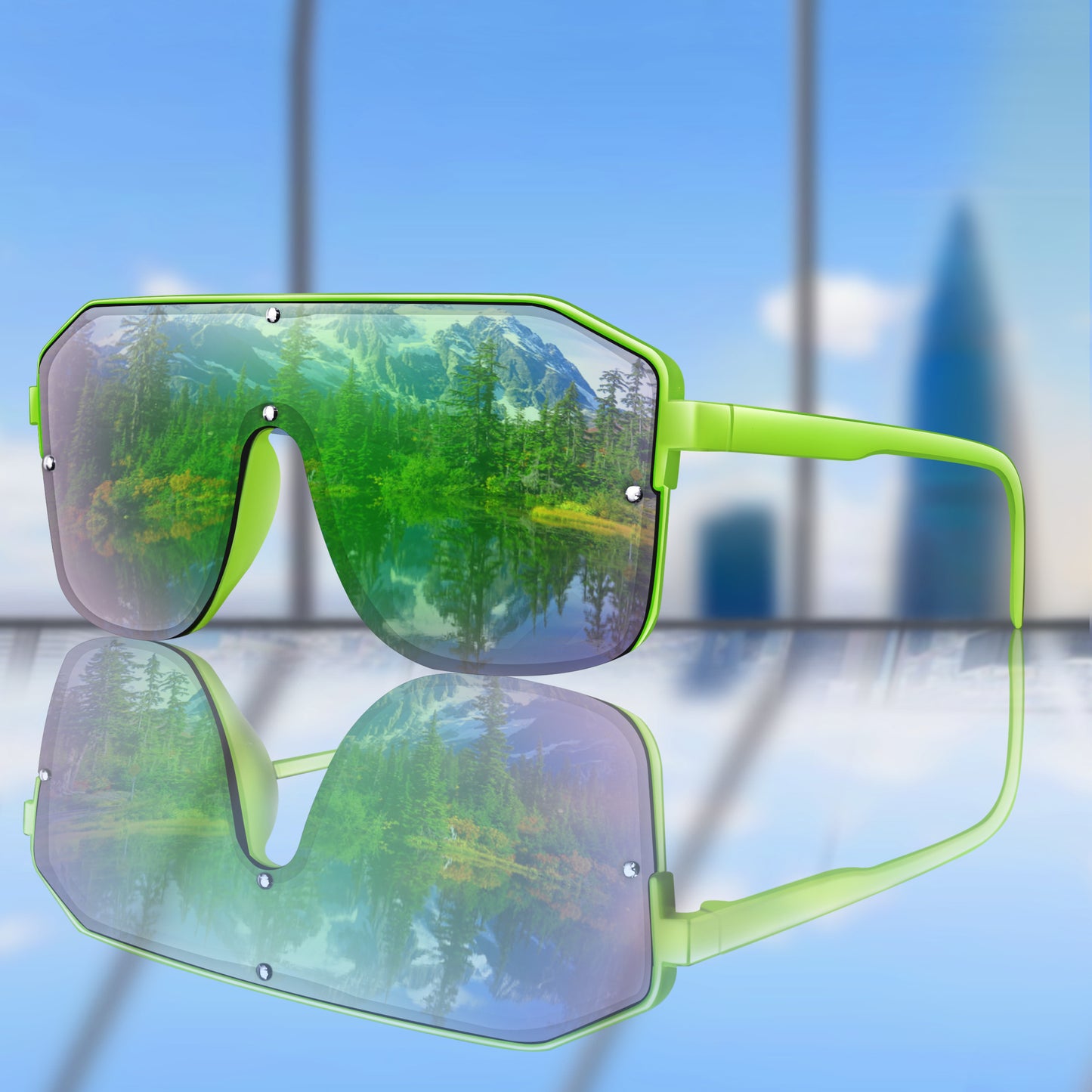 Lunettes de soleil oversize Y2K unisexe – style masque plat avec branches souples confortables