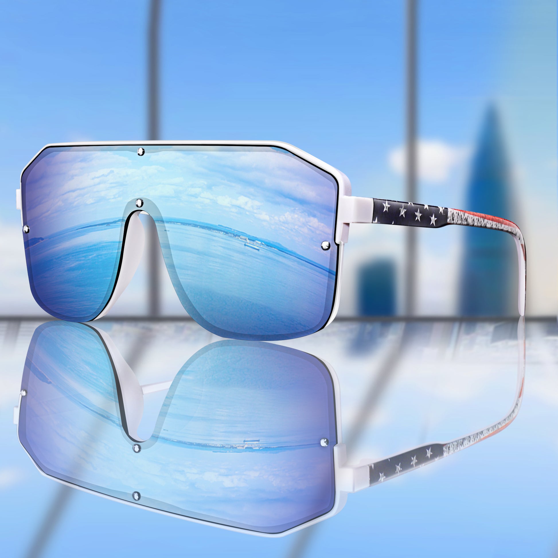 Lunettes de soleil oversize Y2K unisexe – style masque plat avec branches souples confortables