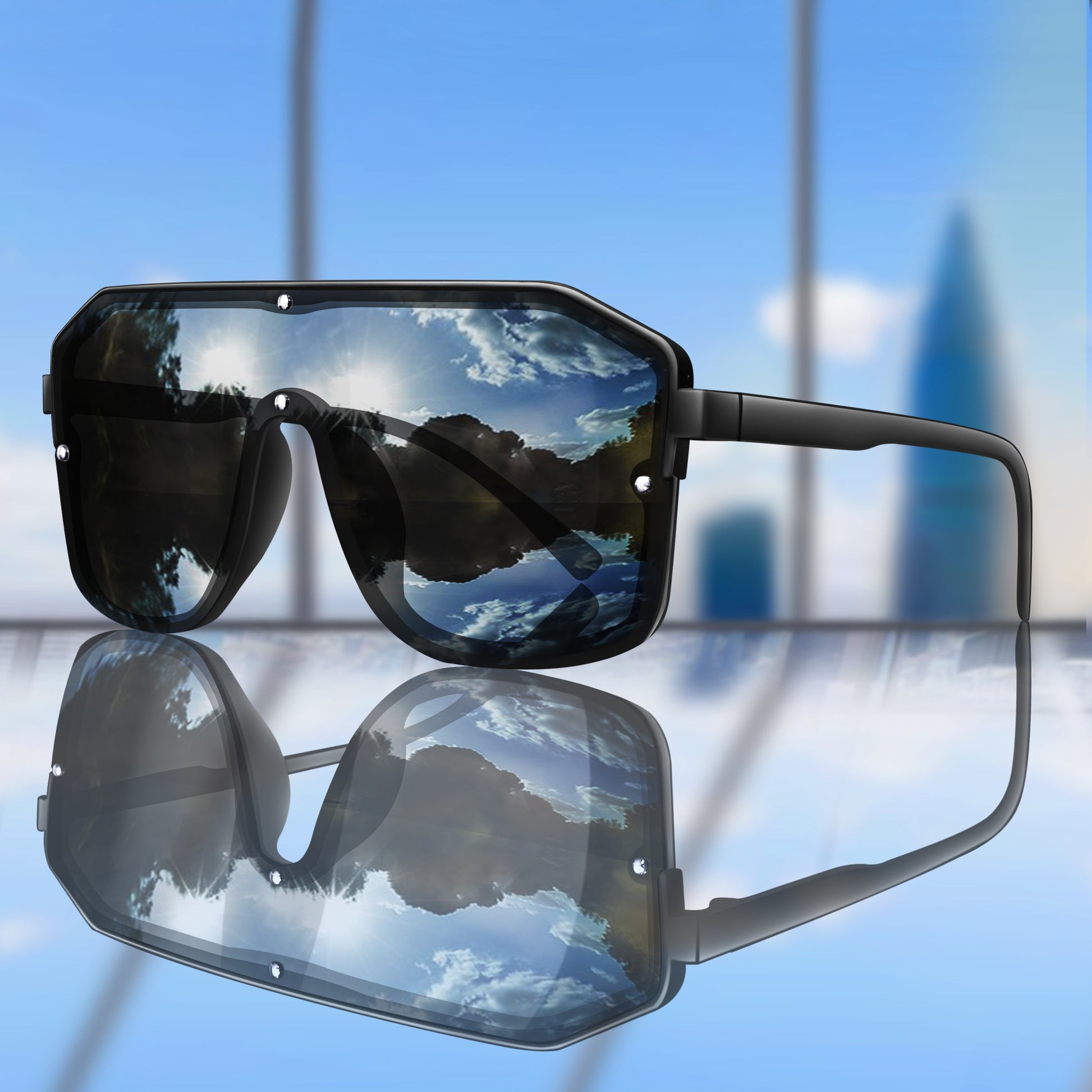 Lunettes de soleil oversize Y2K unisexe – style masque plat avec branches souples confortables