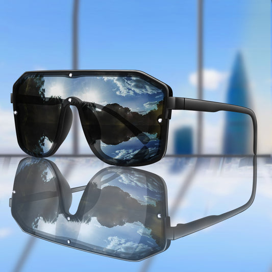 Lunettes de soleil oversize Y2K unisexe – style masque plat avec branches souples confortables