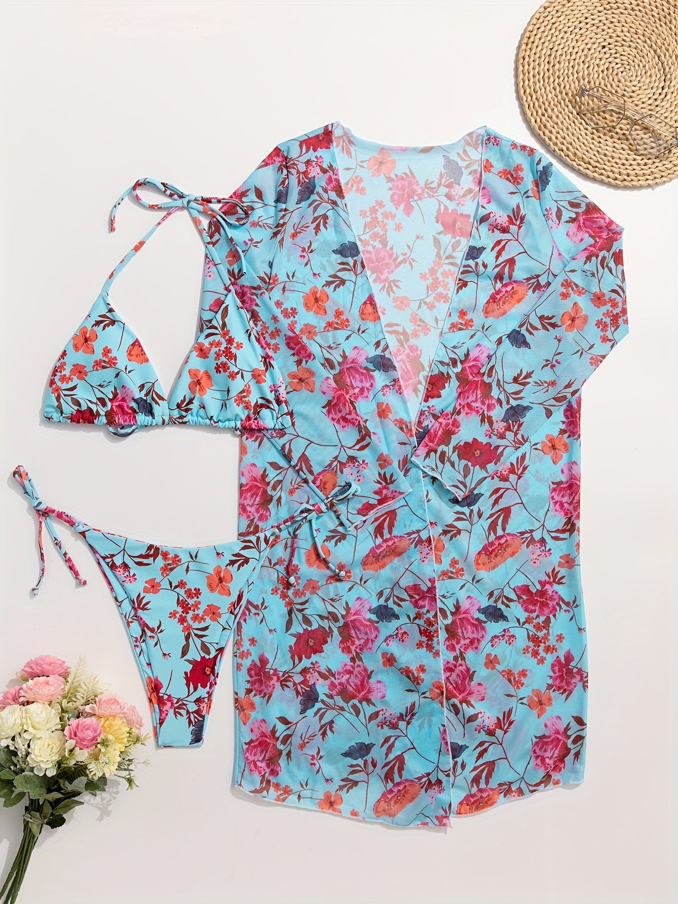 Bikini femme trois pièces style européen – maillot de bain tendance avec surjupe assortie