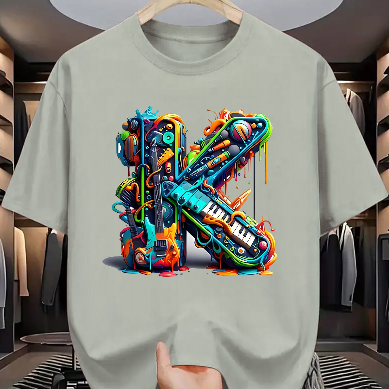 T-shirt homme à manches courtes avec imprimé graffiti coloré – style streetwear décontracté pour l'été

