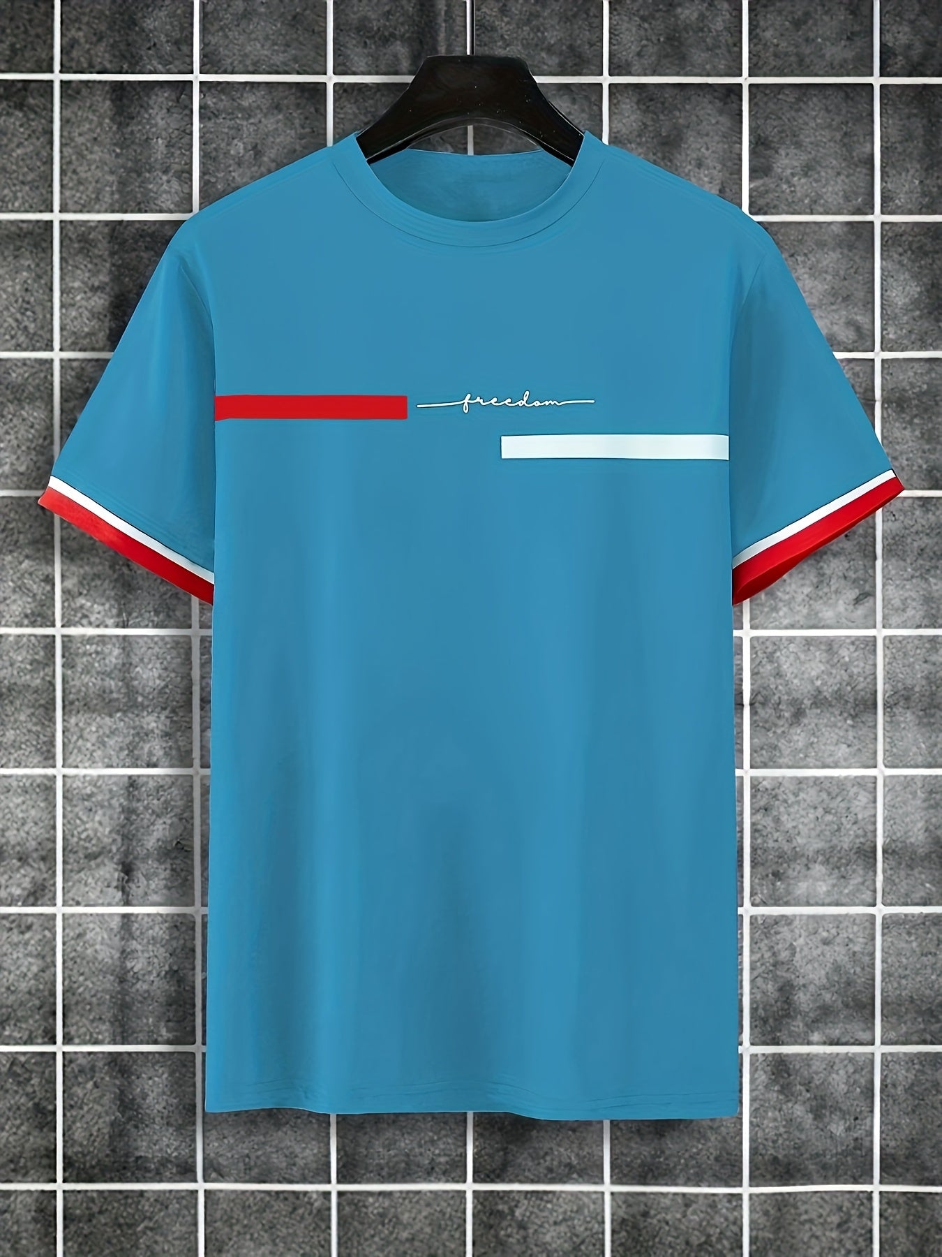 T-shirt homme A878 avec imprimé lettre et rayures aux manches