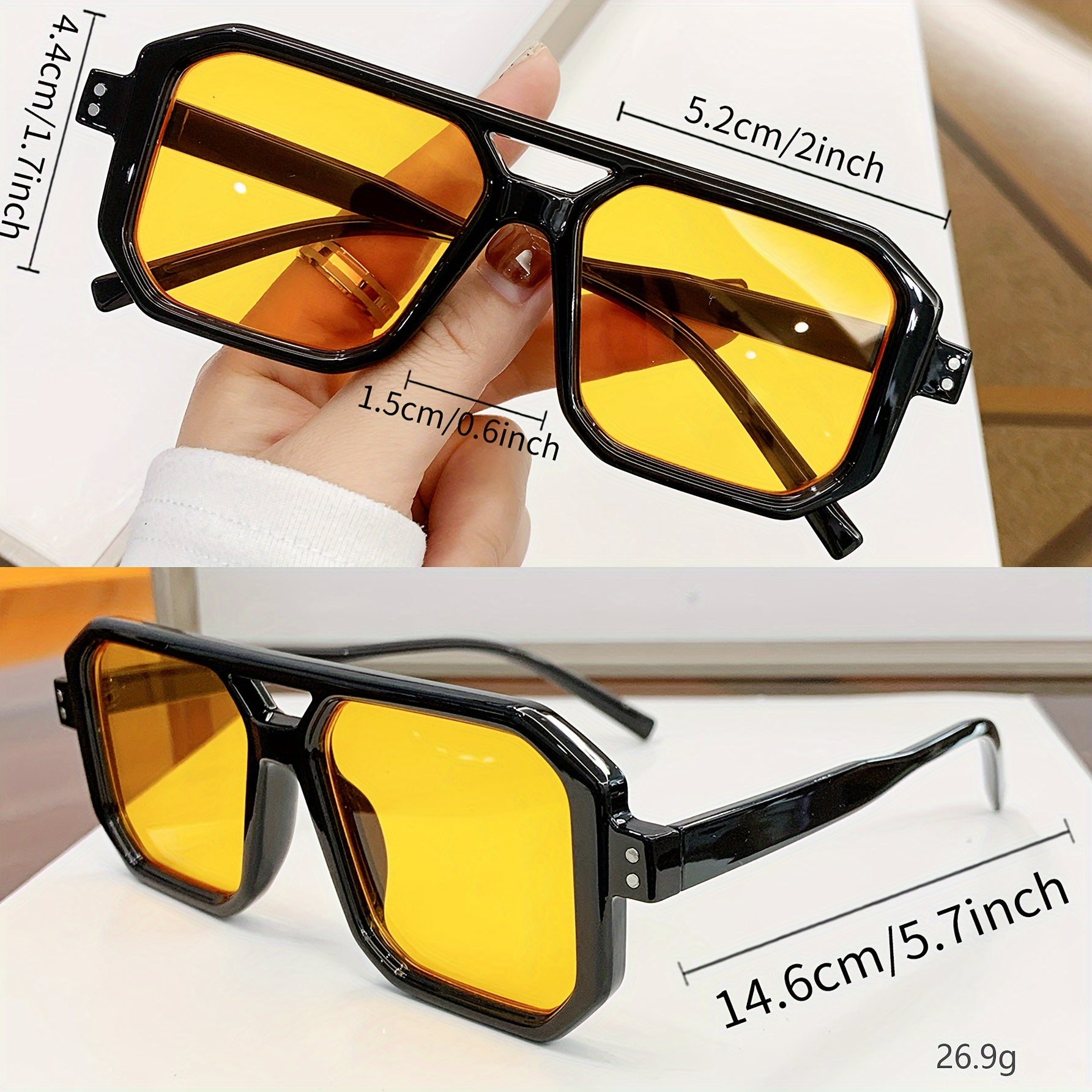 Homme/femme portant des lunettes carrées rétro au style décontracté