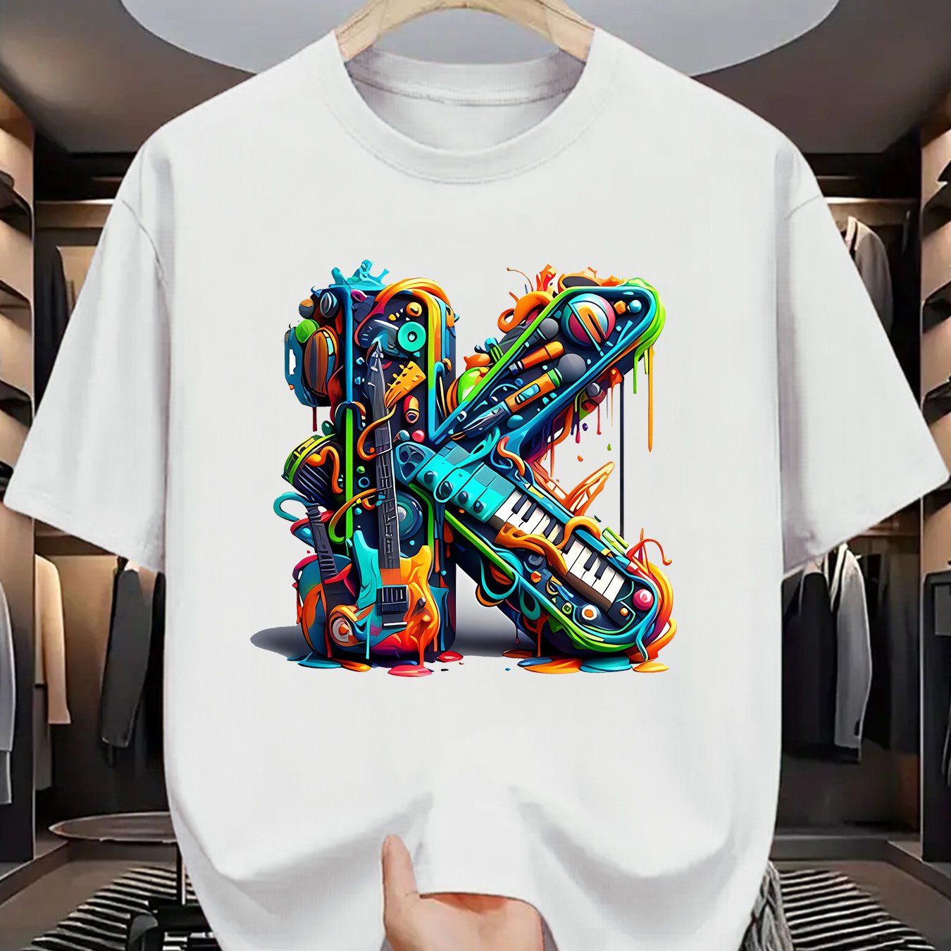 T-shirt homme à manches courtes avec imprimé graffiti coloré – style streetwear décontracté pour l'été

