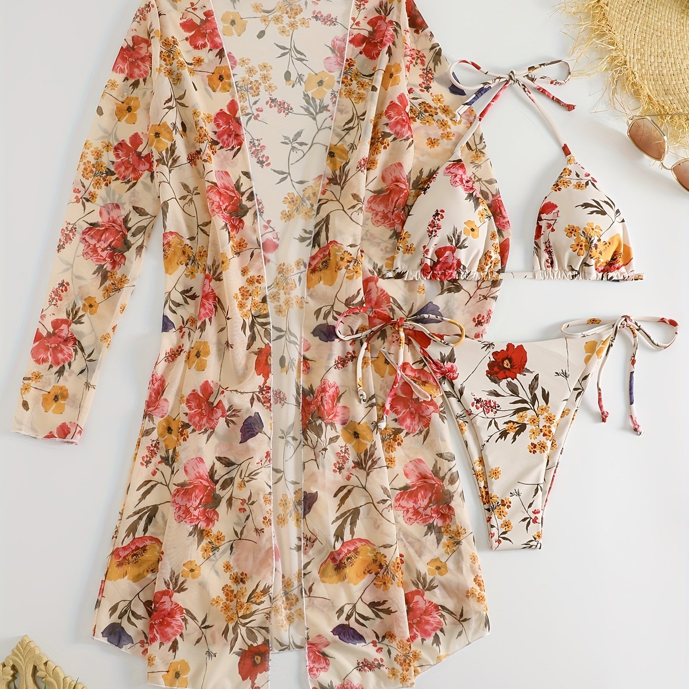 Bikini femme trois pièces style européen – maillot de bain tendance avec surjupe assortie