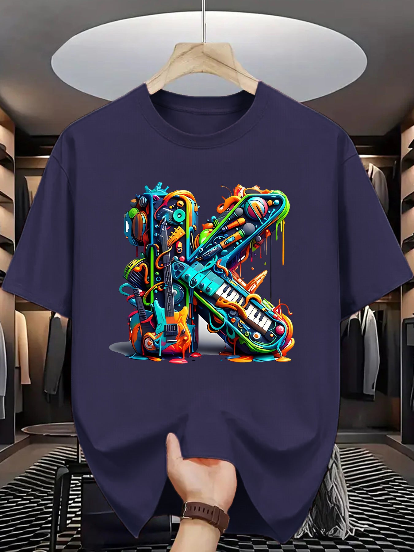 T-shirt homme à manches courtes avec imprimé graffiti coloré – style streetwear décontracté pour l'été

