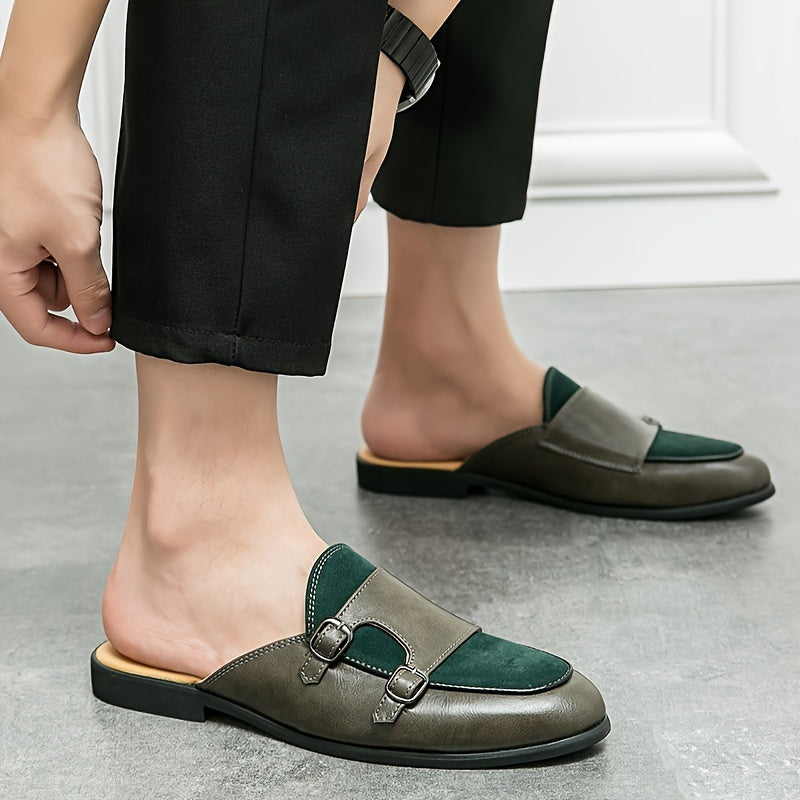 Mules homme punk vert foncé à bout pointu, respirantes, semelle caoutchouc, style casual