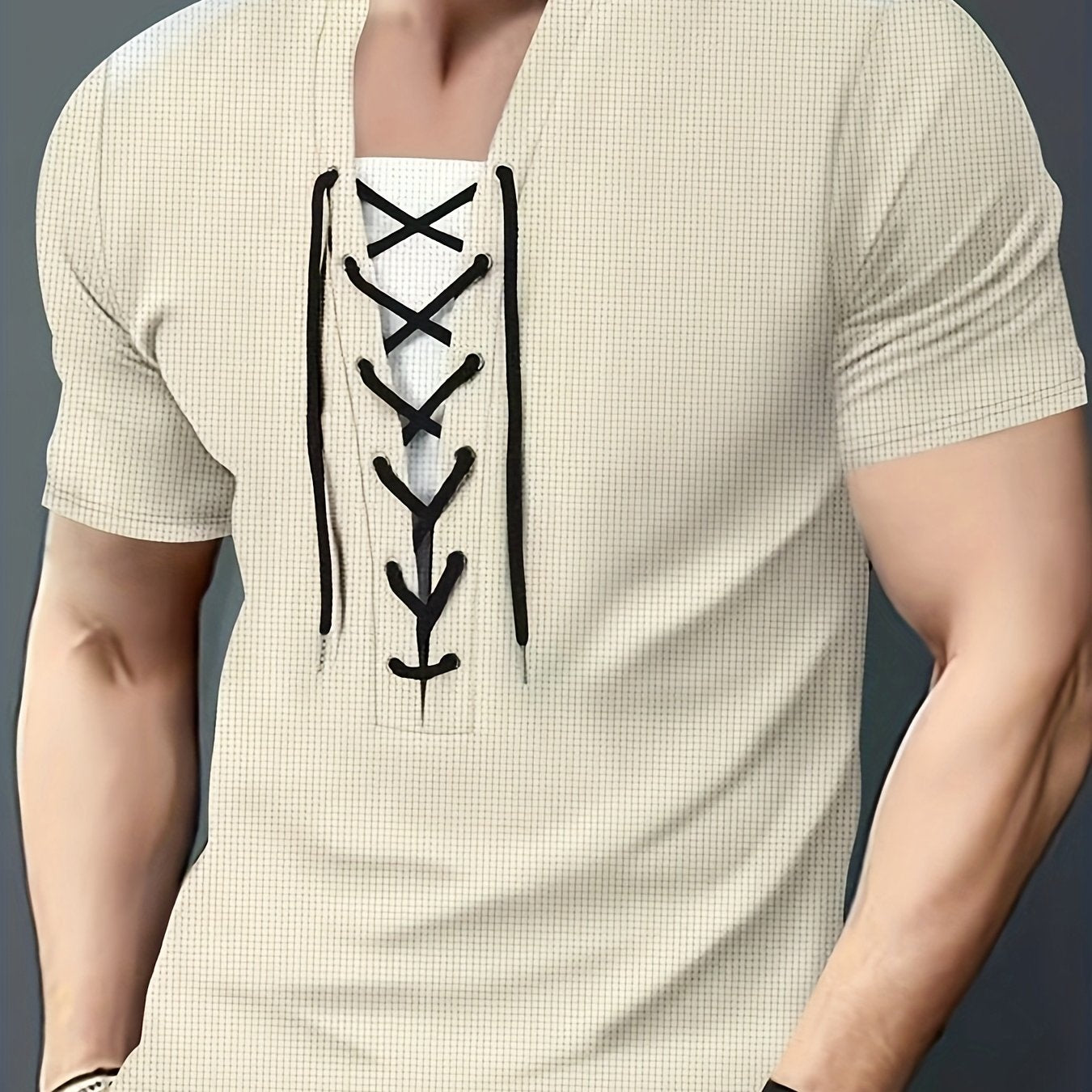 T-shirt homme maroon et noir en maille nid d’abeille, col rond, respirant, cordon décoratif