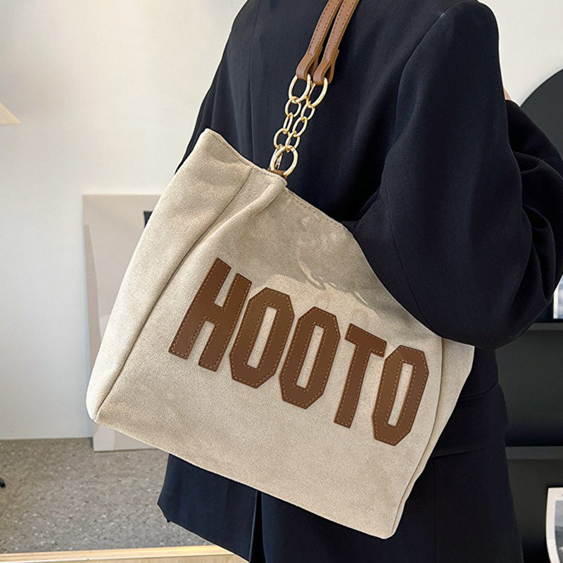 Grand sac à bandoulière femme en tissu peluche avec imprimé lettres, disponible en lot de 1 ou 2