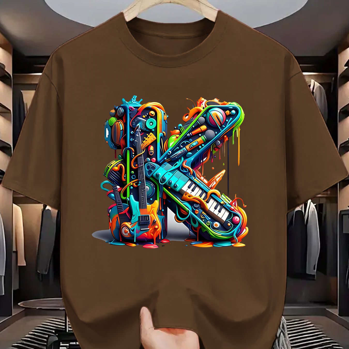 T-shirt homme à manches courtes avec imprimé graffiti coloré – style streetwear décontracté pour l'été

