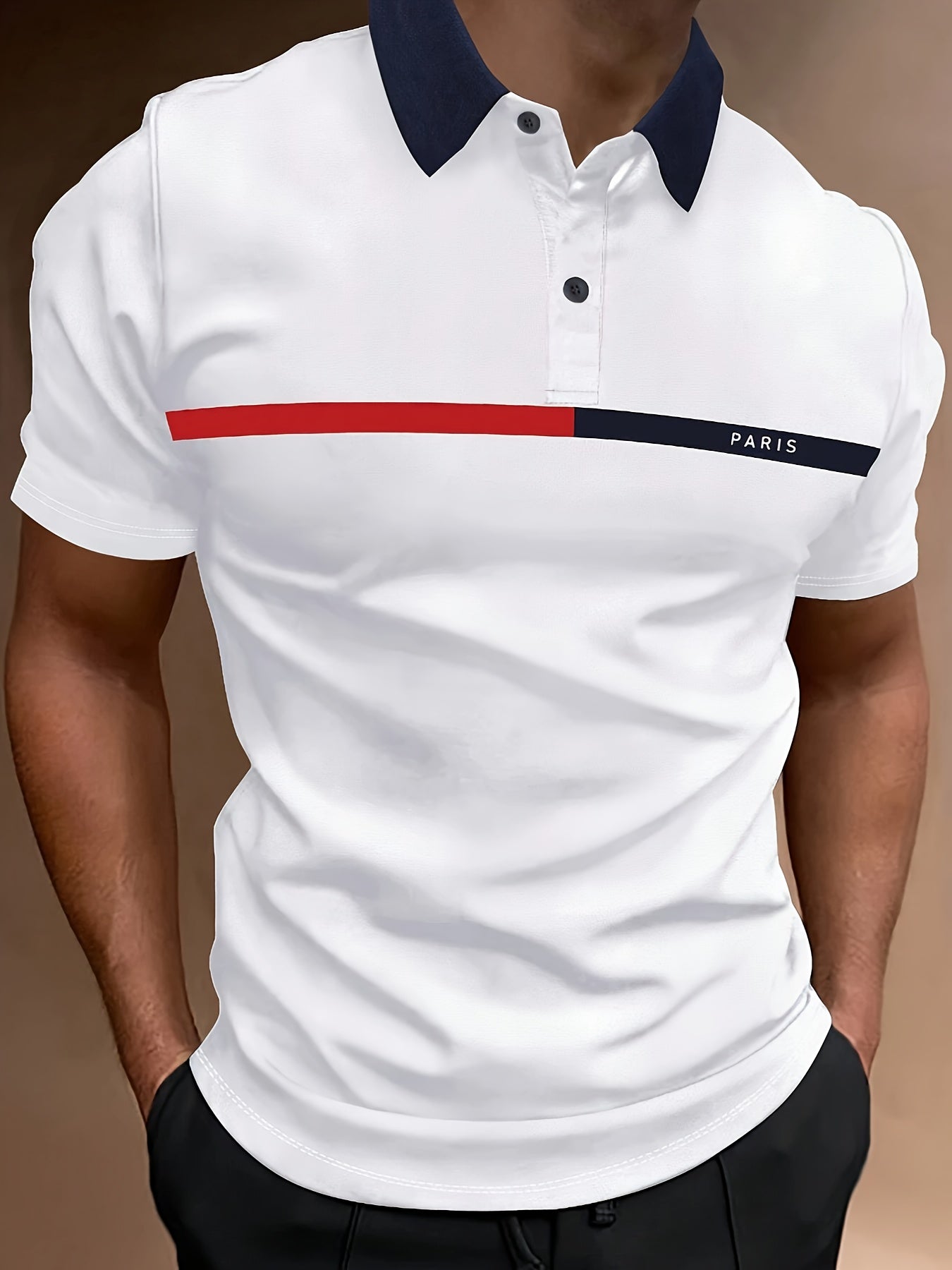 T-shirt homme été imprimé contrasté, manches courtes – style golf et tennis décontracté