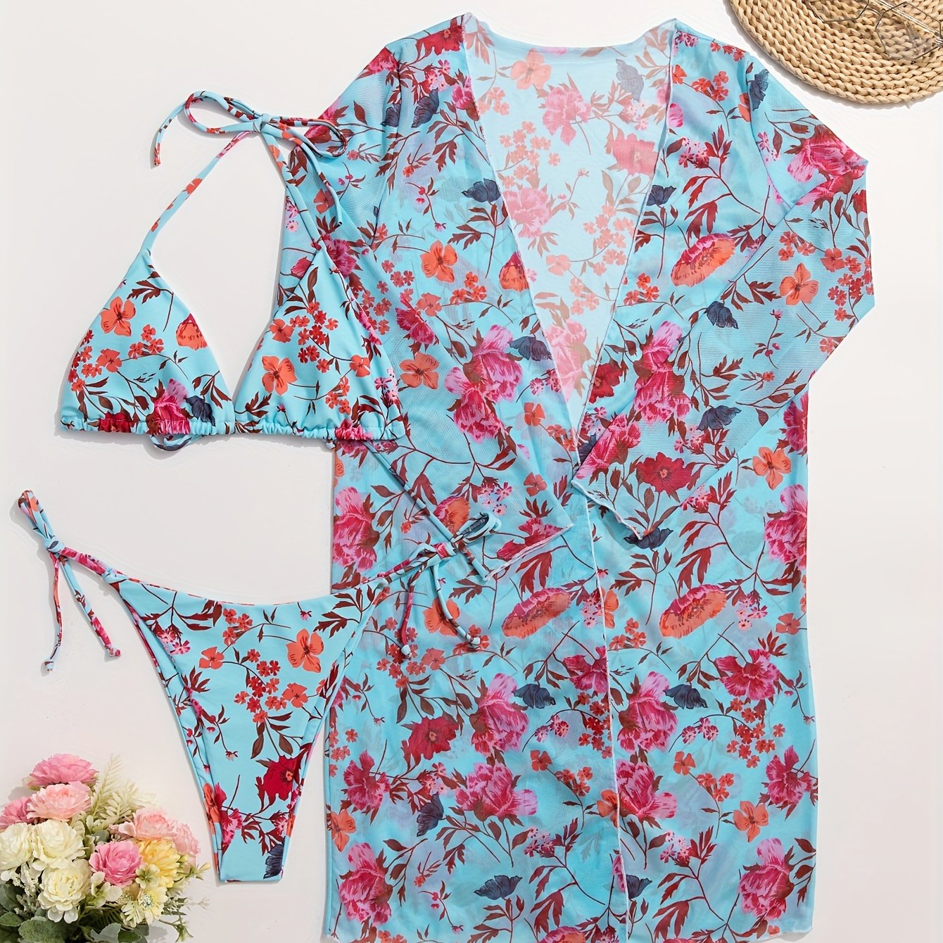 Bikini femme trois pièces style européen – maillot de bain tendance avec surjupe assortie