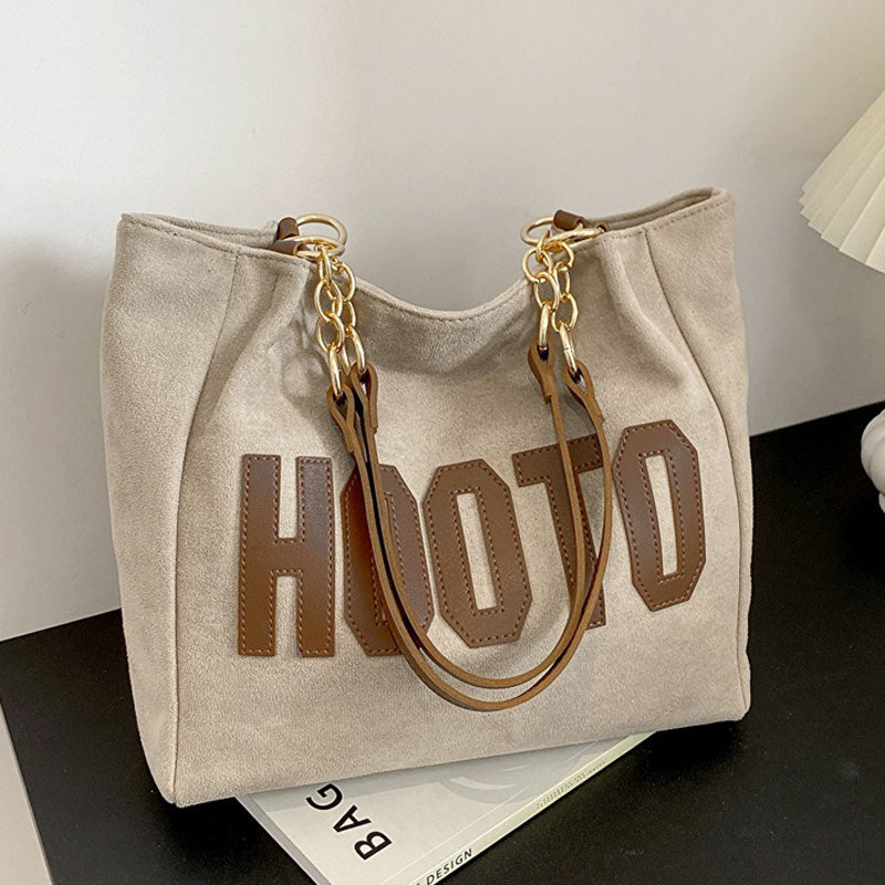 Grand sac à bandoulière femme en tissu peluche avec imprimé lettres, disponible en lot de 1 ou 2