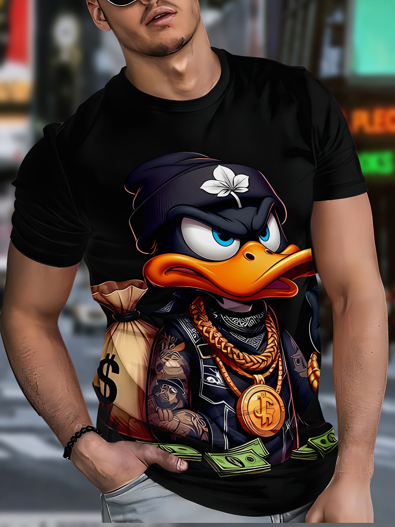 T-shirt homme noir avec imprimé cartoon 3D vif