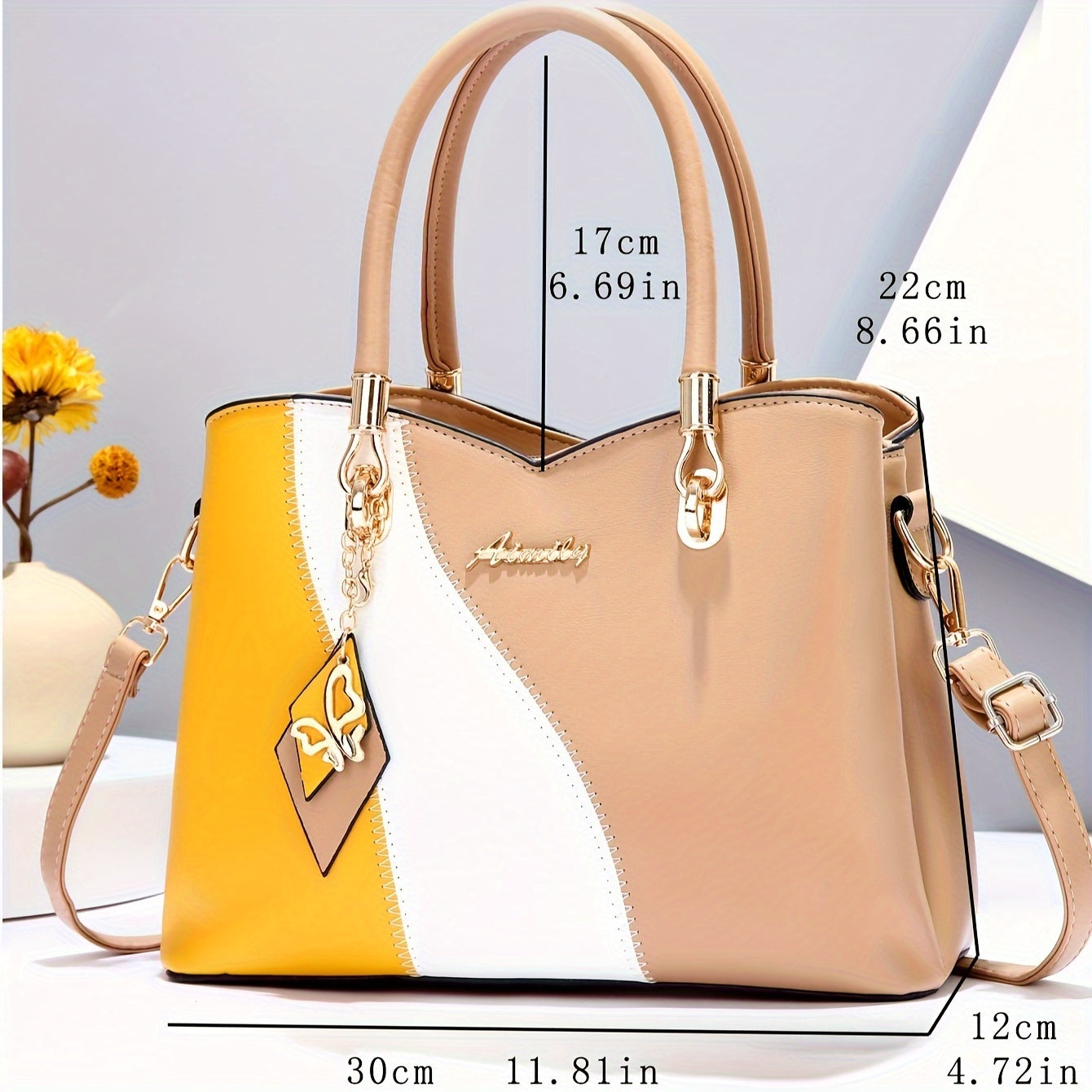 Sac à main femme grande capacité avec design patchwork chic, porté épaule ou bandoulière