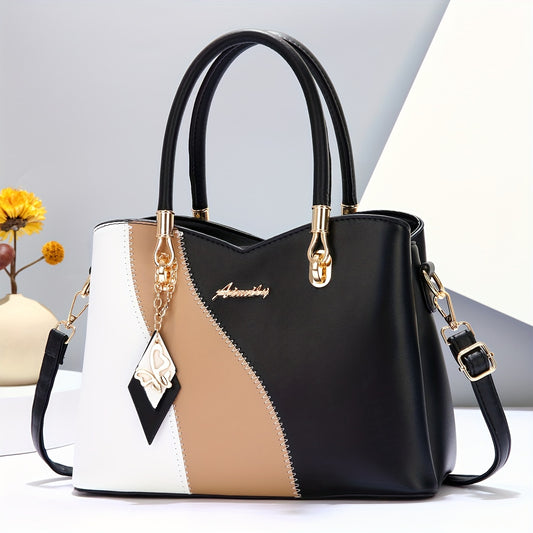 Sac à main femme grande capacité avec design patchwork chic, porté épaule ou bandoulière