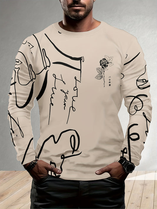 T-shirt homme manches longues avec imprimé girafe en 3D – coupe confortable pour le printemps et l’automne