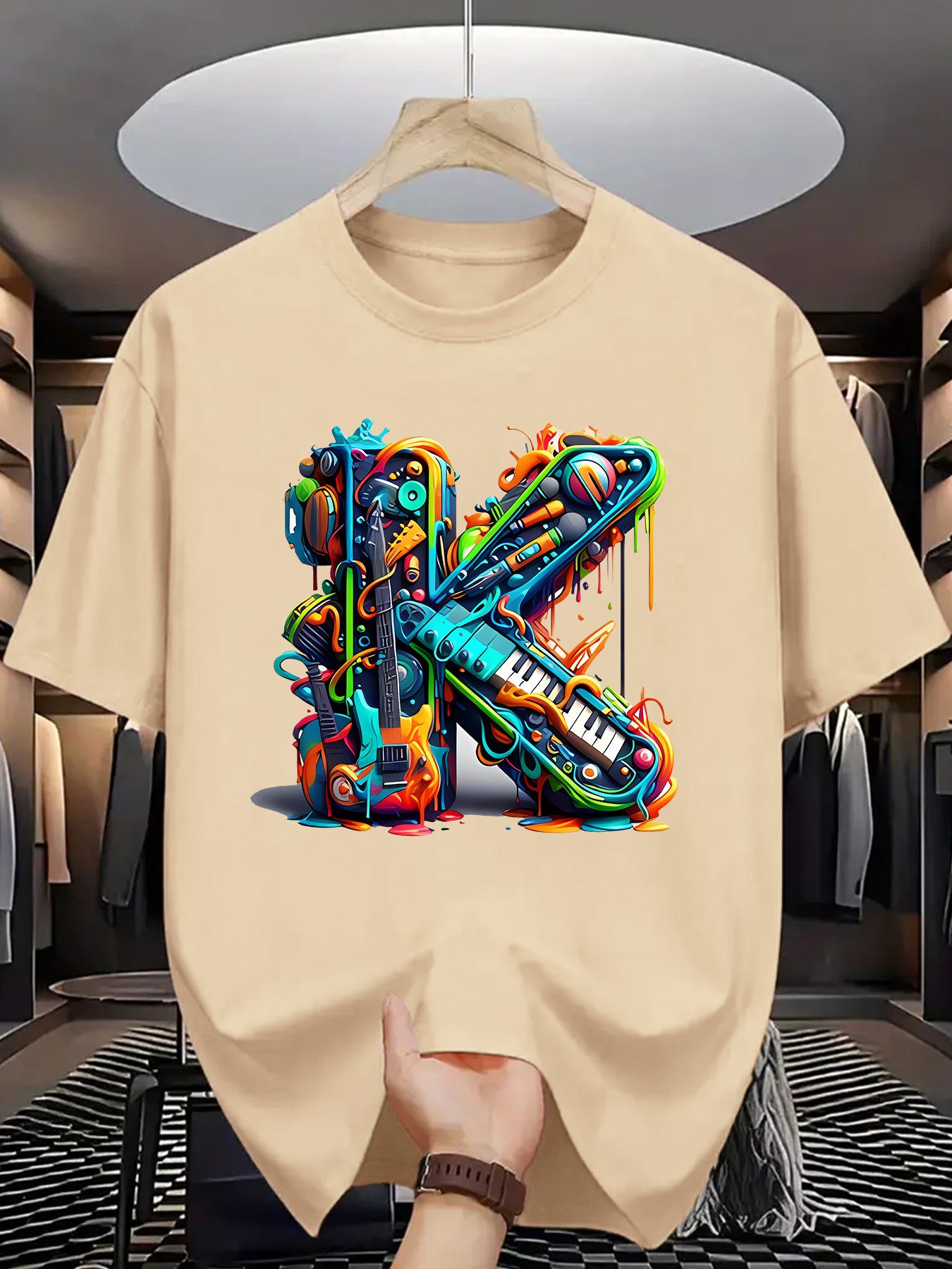 T-shirt homme à manches courtes avec imprimé graffiti coloré – style streetwear décontracté pour l'été

