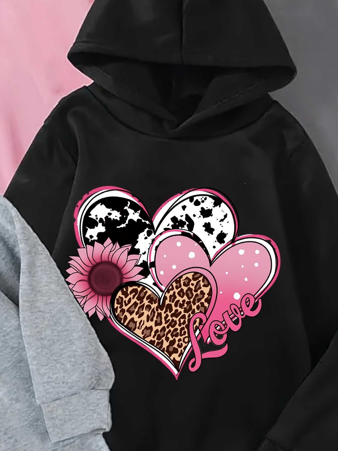 Lot de 3 sweatshirts fille à capuche avec imprimés cartoon, manches longues, tissu doux extensible