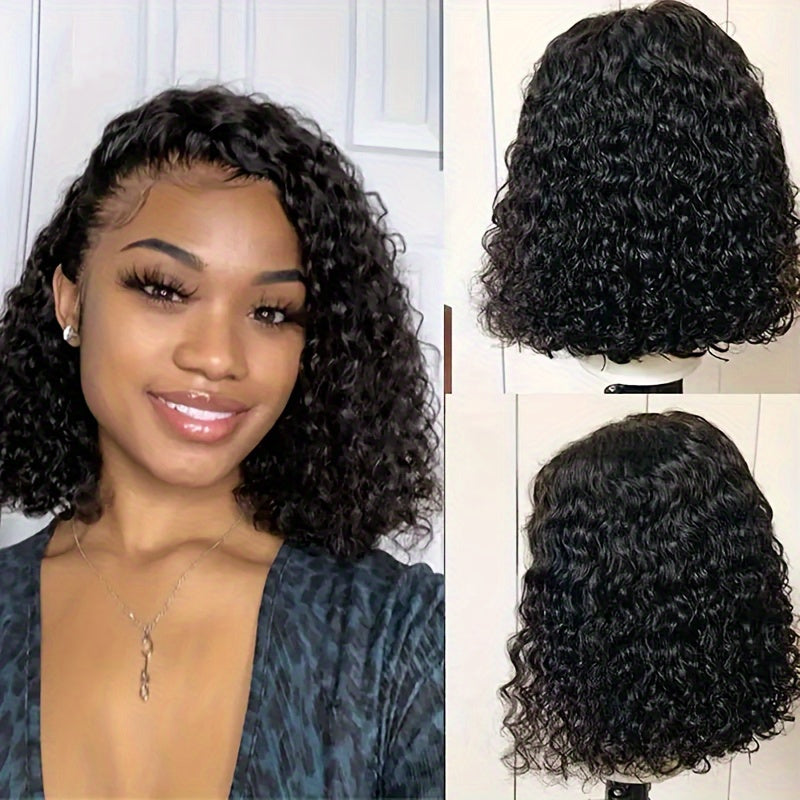 Perruque courte bouclée brésilienne pour femme avec bonnet rose sans colle