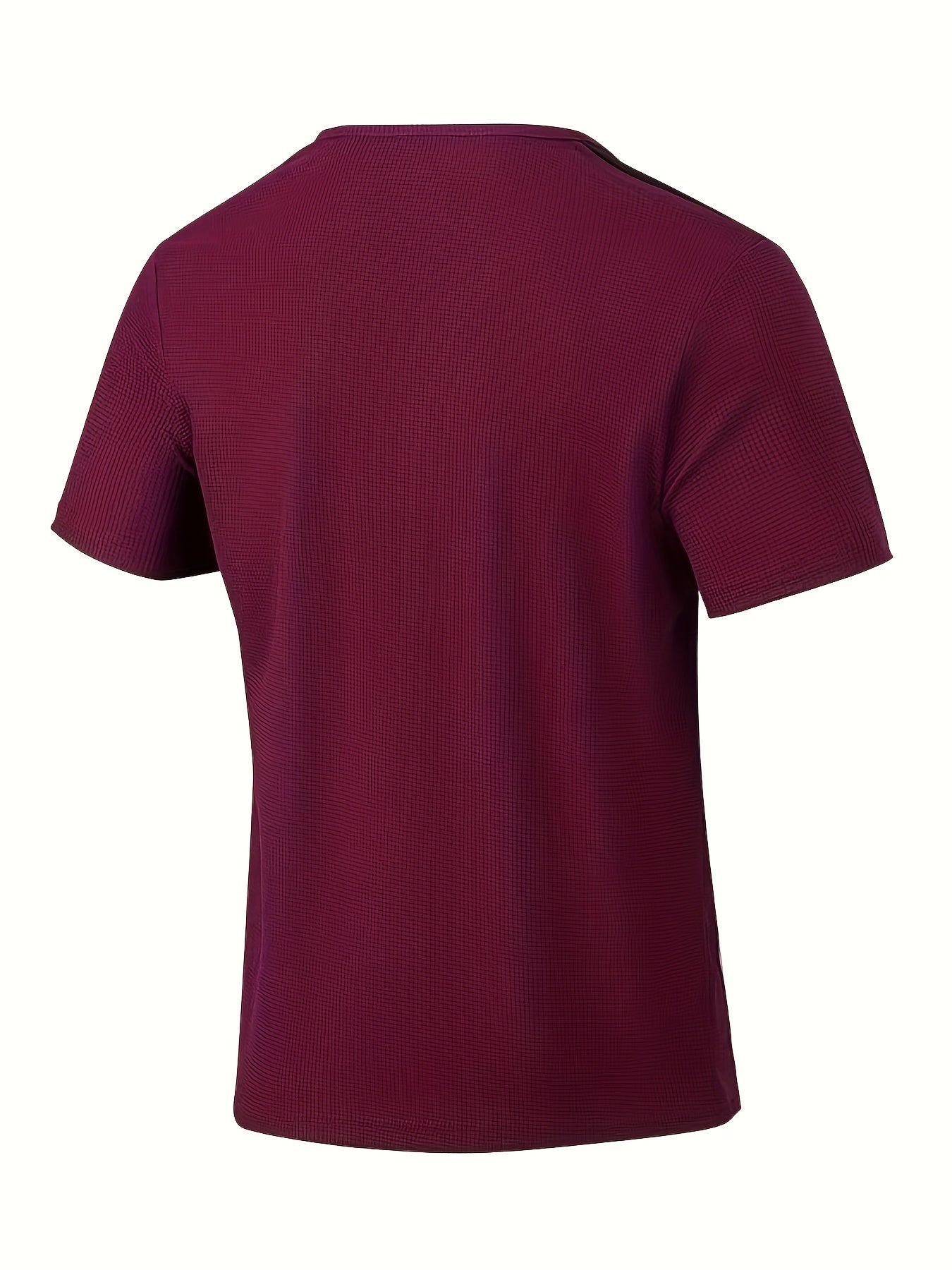 T-shirt homme maroon et noir en maille nid d’abeille, col rond, respirant, cordon décoratif