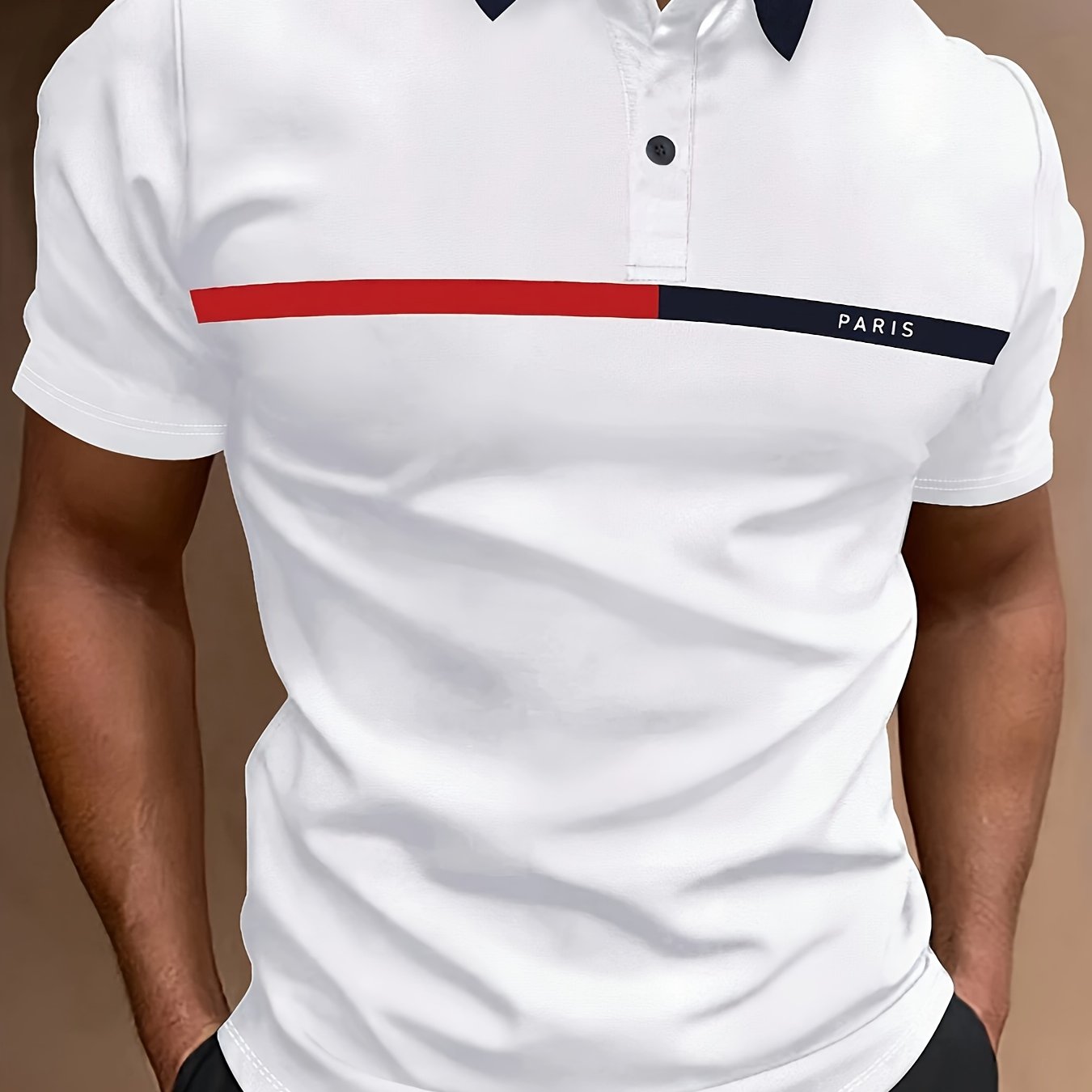 T-shirt homme été imprimé contrasté, manches courtes – style golf et tennis décontracté