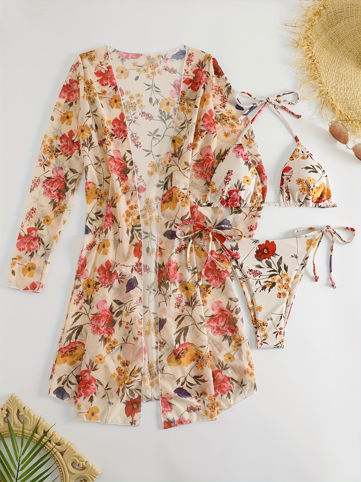 Bikini femme trois pièces style européen – maillot de bain tendance avec surjupe assortie