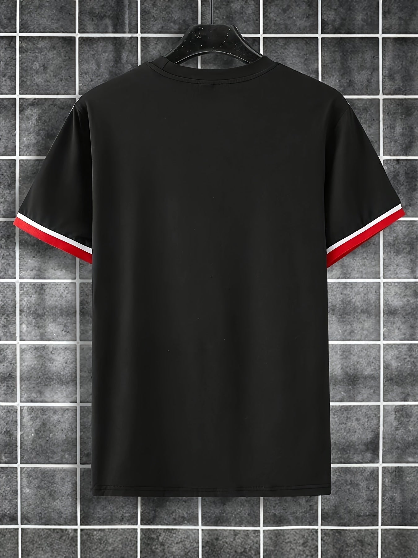 T-shirt homme A878 avec imprimé lettre et rayures aux manches