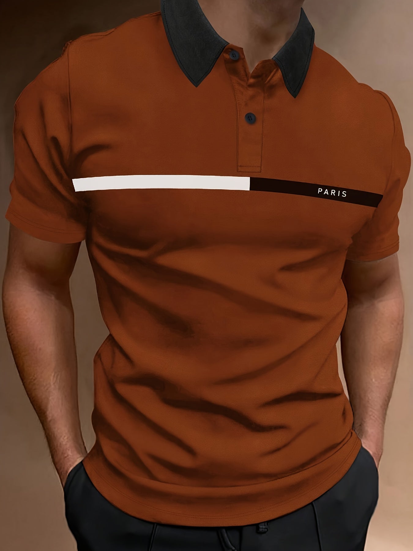 T-shirt homme été imprimé contrasté, manches courtes – style golf et tennis décontracté