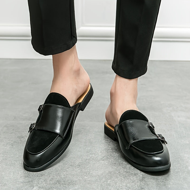 Mules homme punk vert foncé à bout pointu, respirantes, semelle caoutchouc, style casual