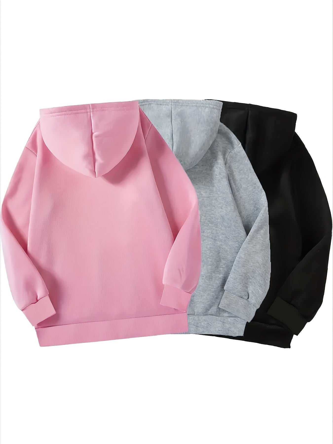 Lot de 3 sweatshirts fille à capuche avec imprimés cartoon, manches longues, tissu doux extensible