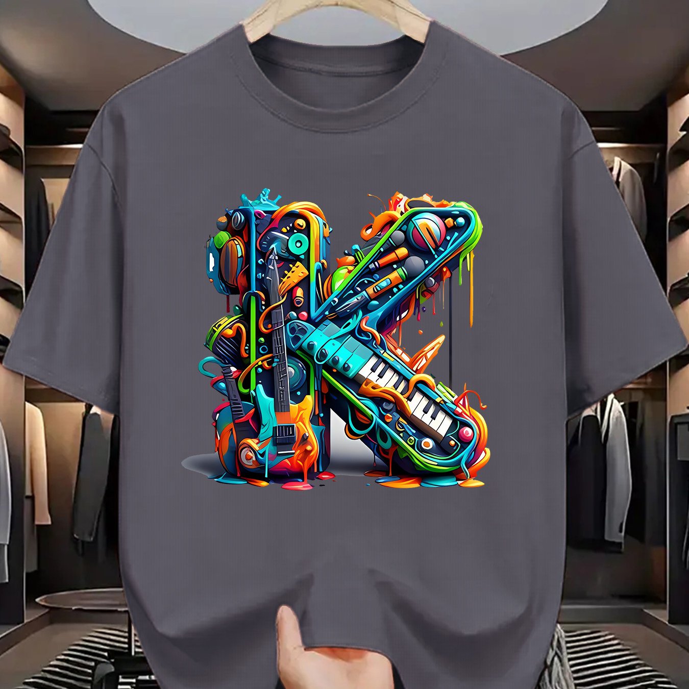 T-shirt homme à manches courtes avec imprimé graffiti coloré – style streetwear décontracté pour l'été

