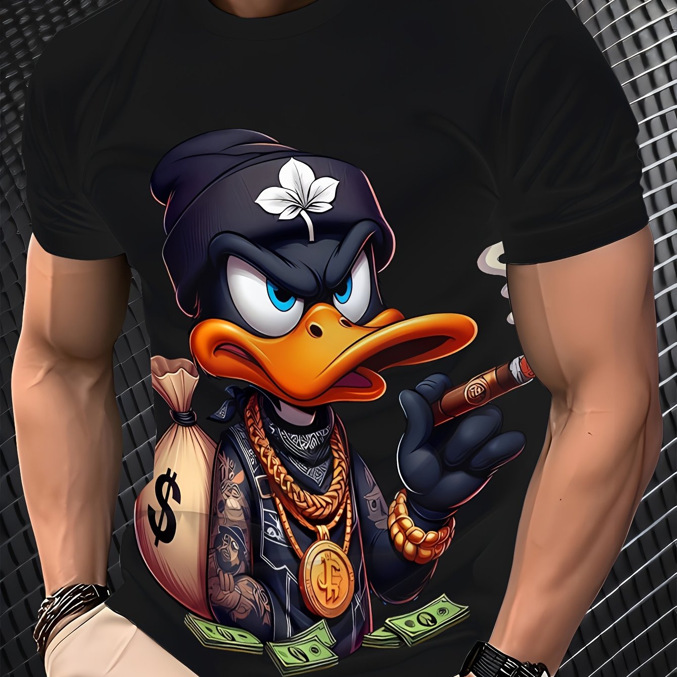 T-shirt homme noir avec imprimé cartoon 3D vif