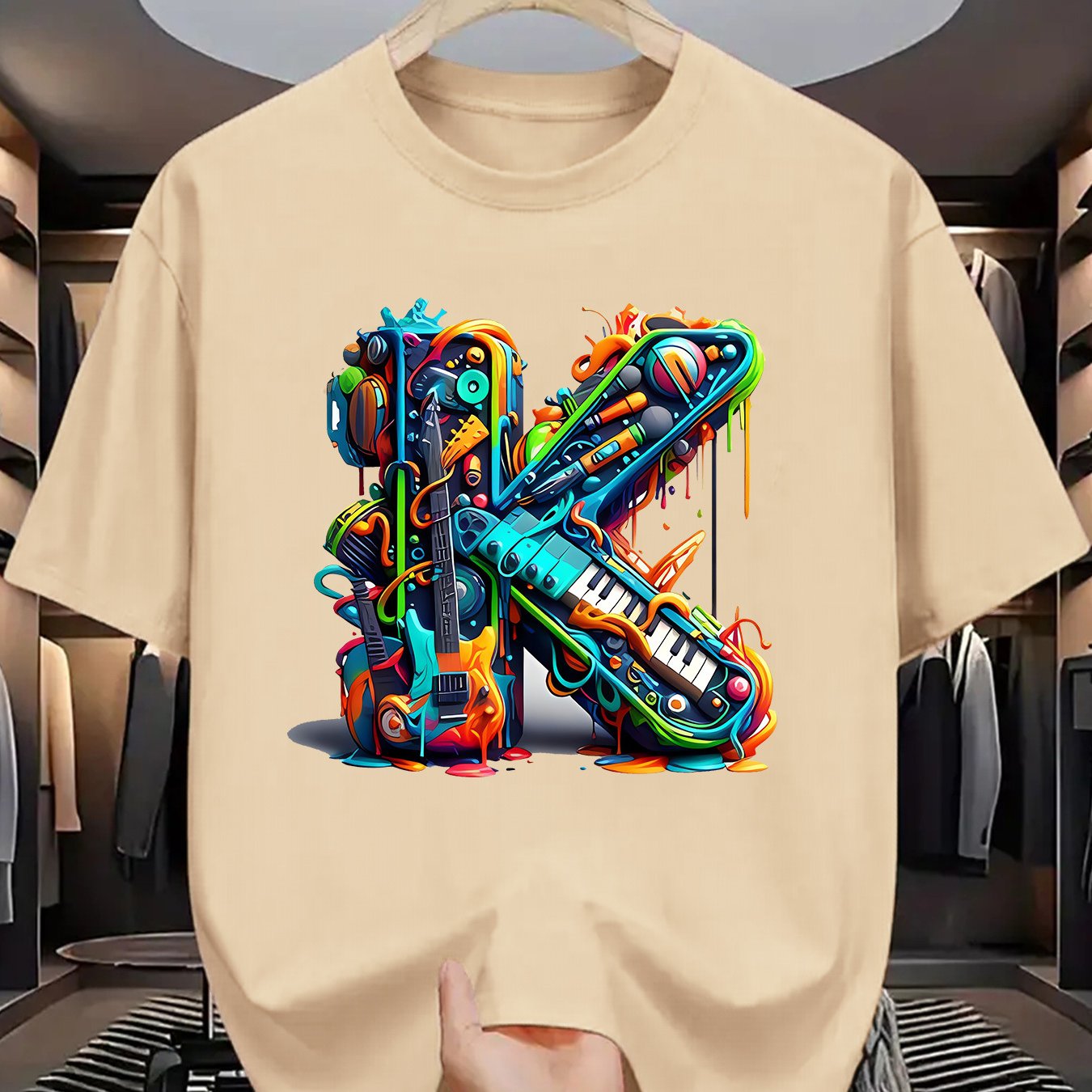 T-shirt homme à manches courtes avec imprimé graffiti coloré – style streetwear décontracté pour l'été

