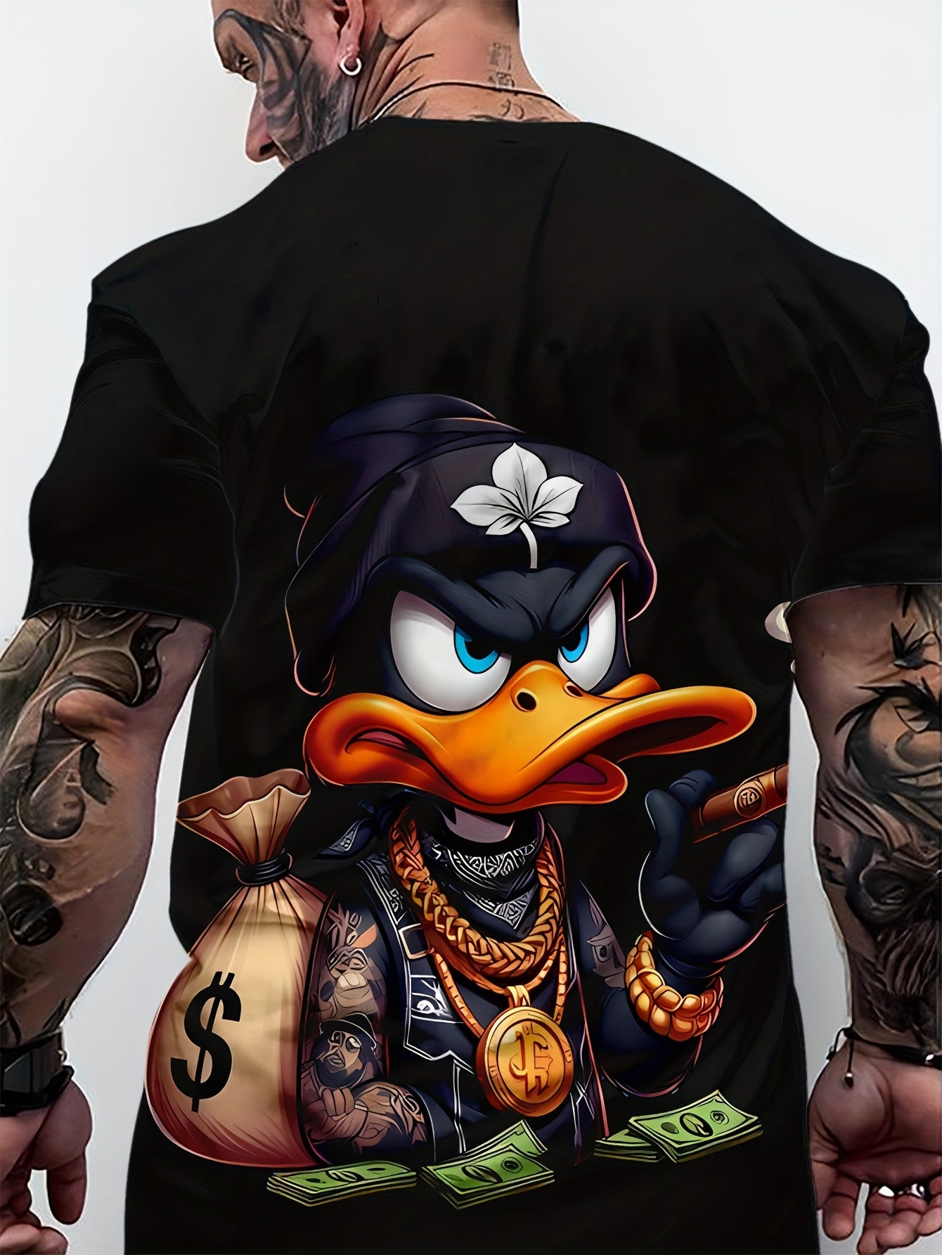 T-shirt homme noir avec imprimé cartoon 3D vif