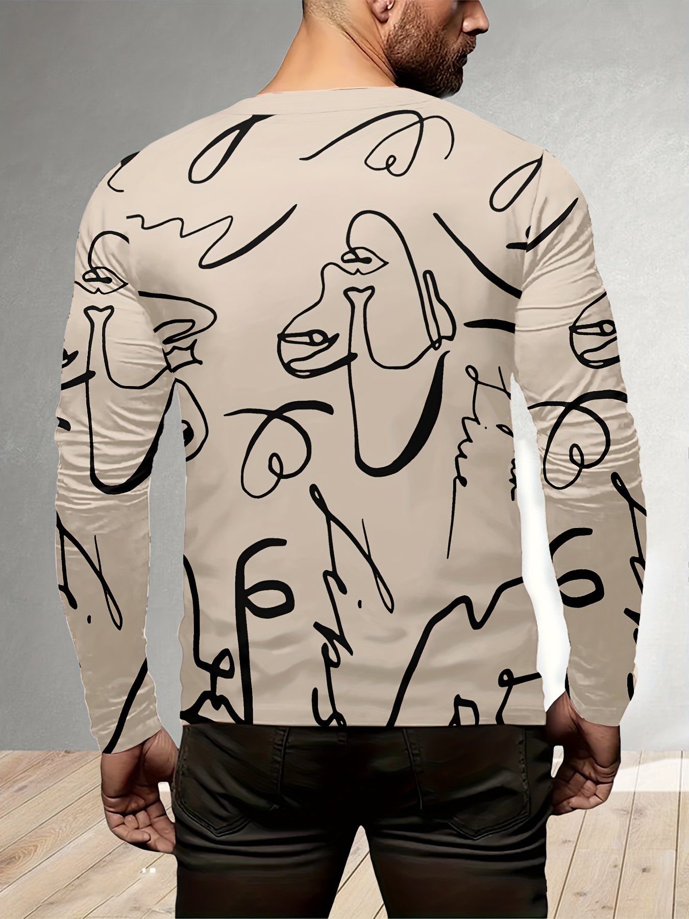 T-shirt homme manches longues avec imprimé girafe en 3D – coupe confortable pour le printemps et l’automne