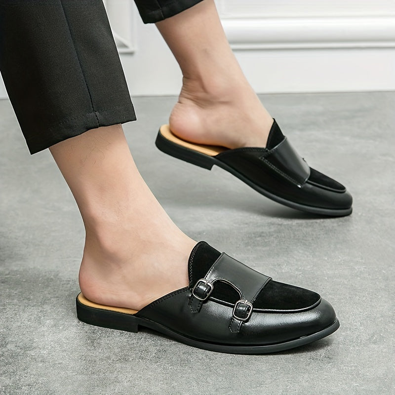 Mules homme punk vert foncé à bout pointu, respirantes, semelle caoutchouc, style casual