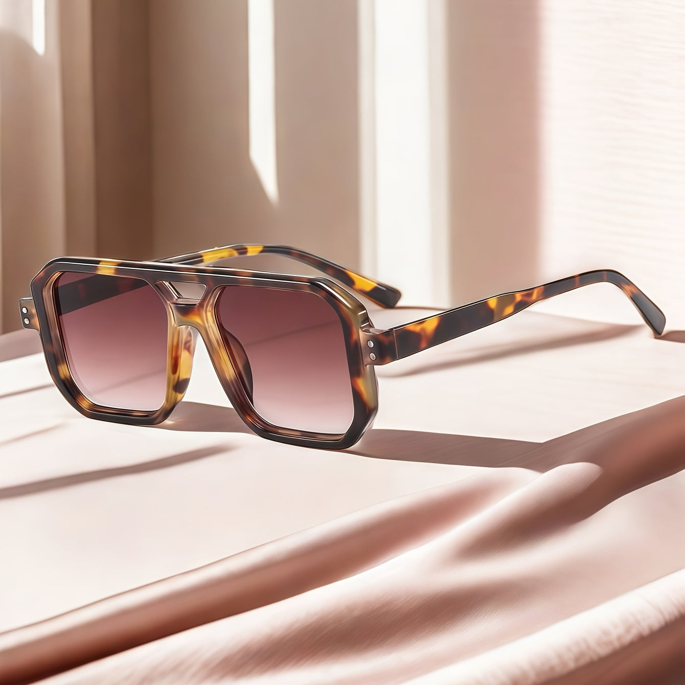 Lunettes carrées rétro unisexes avec double pont et monture color block