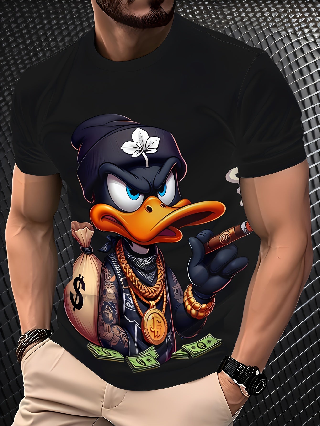 T-shirt homme noir avec imprimé cartoon 3D vif