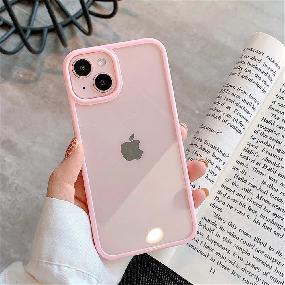 Coque antichoc transparente en silicone pour iPhone – protection arrière et bords renforcés, design candy color