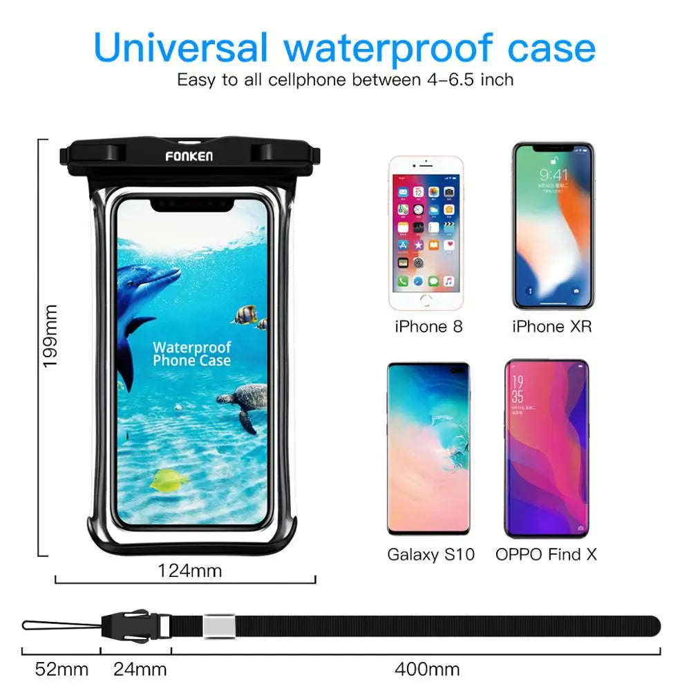 Pochette waterproof FONKEN utilisée sous l’eau avec un téléphone