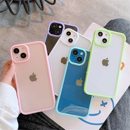Coque antichoc transparente en silicone pour iPhone – protection arrière et bords renforcés, design candy color